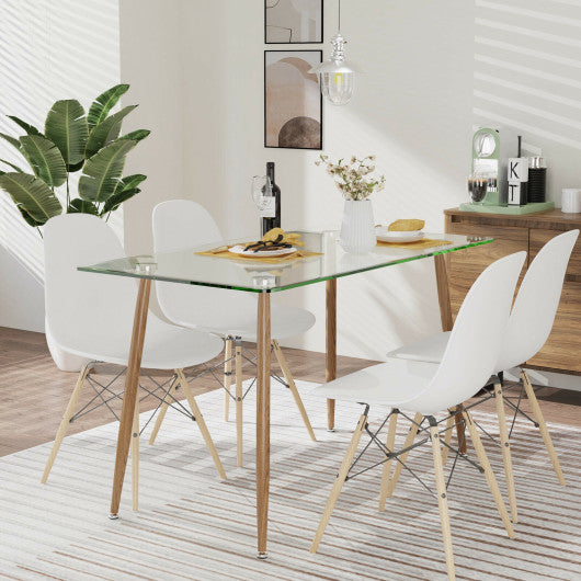 Modern Glass Rectangular Dining Table with Metal Legs-Natural