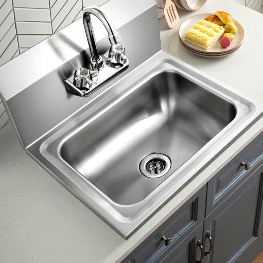 Stainless Steel Sink Wall Mount Hand Washing Sink with Faucet and Back Splash