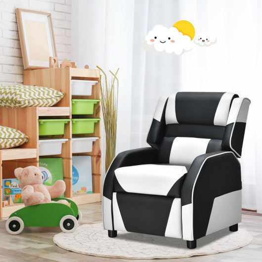 Kids Youth PU Leather Gaming Sofa Recliner with Headrest and Footrest-White