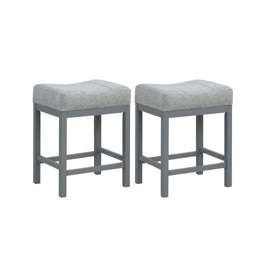 24.5 Inches Linen Fabric Saddle Stools Set of 2 with Cushioned Seat-Gray