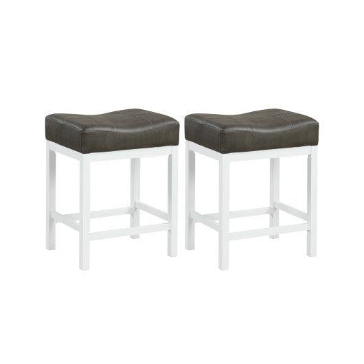 24.5 Inches Linen Fabric Saddle Stools Set of 2 with Cushioned Seat-Black and White