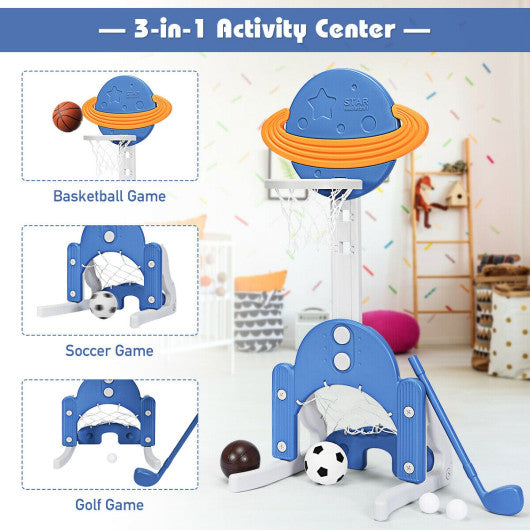 3 in 1 Height Adjustable Kids Basketball Hoop Set with Balls-Blue