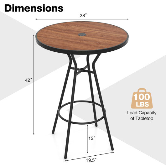 28 Inches Outdoor Bar Table with Wood-Like Tabletop for Backyard Garden