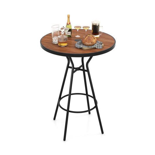 28 Inches Outdoor Bar Table with Wood-Like Tabletop for Backyard Garden