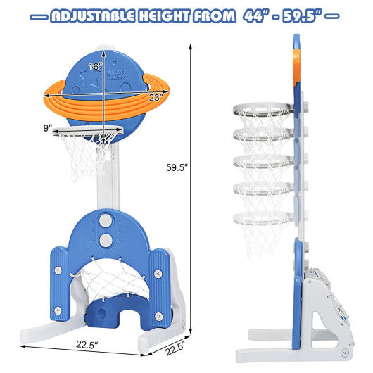 3 in 1 Height Adjustable Kids Basketball Hoop Set with Balls-Blue