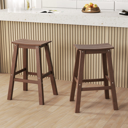 29 Inch HDPE Patio Bar Stool Set of 2 Armless Saddle Stools-Brown