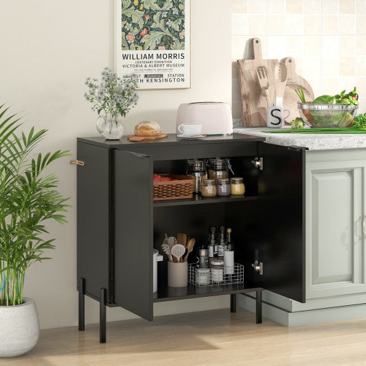 2-Door Buffet Cabinet Sideboard with Shelf and Metal Legs-Black