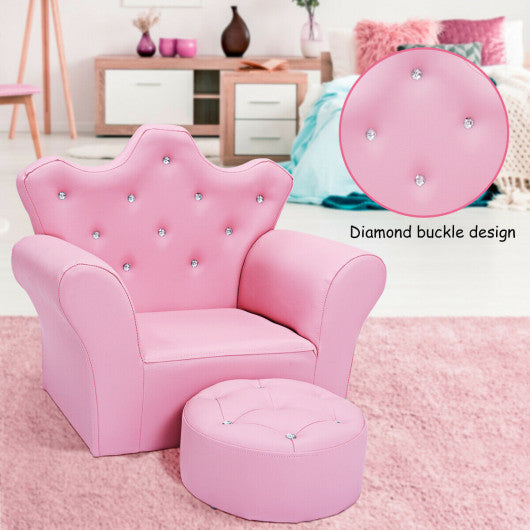 Pink Kids Sofa Armrest Couch with Ottoman-Pink