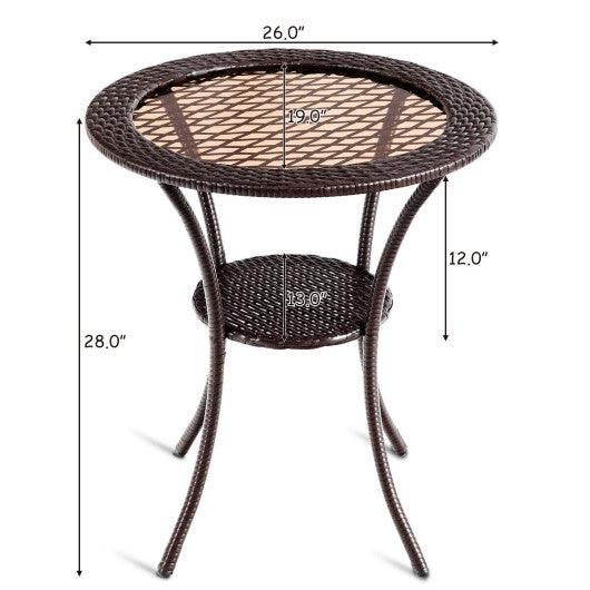 Round Rattan Wicker Coffee Table with Lower Shelf