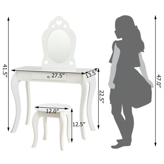 Kids Princess Makeup Dressing Play Table Set with Mirror -White