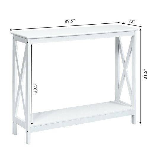 2-Tier Console X-Design Sofa Side Accent Table-White