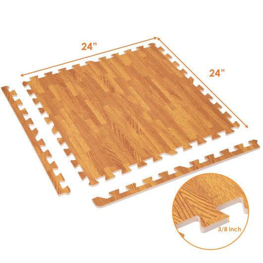 12PC Wood Grain Interlocking Floor Mats-Natural