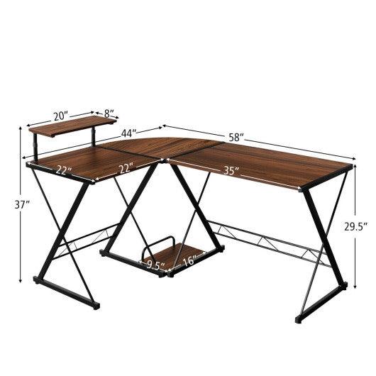 L-Shaped Desk Reversible Corner Computer Desk with Movable Shelf and CPU Stand-Walnut