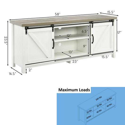 TV Stand Media Center Console Cabinet with Sliding Barn Door - White