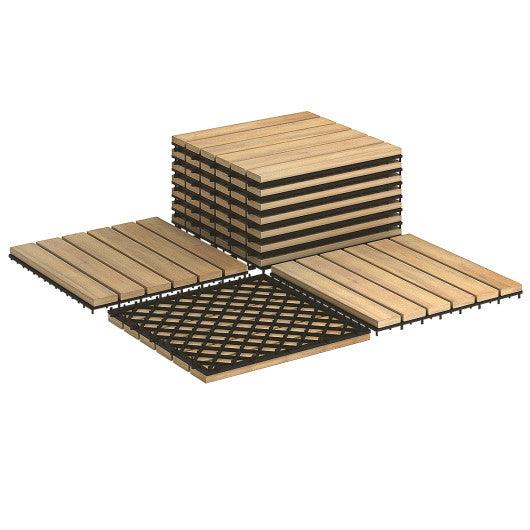 10 Pieces 12 x 12 Inch Acacia Wood Interlocking Tile Flooring