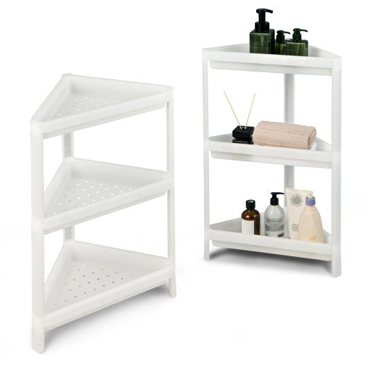 2 Pack 3-Tier Detachable Floor Corner Shower Shelf with Drainage Holes-White