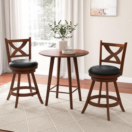 2 Pieces Classic Counter Height Swivel Bar Stool Set with X-shaped Open Back-24 Inch