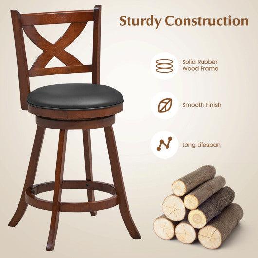 2 Pieces Classic Counter Height Swivel Bar Stool Set with X-shaped Open Back-24 Inch