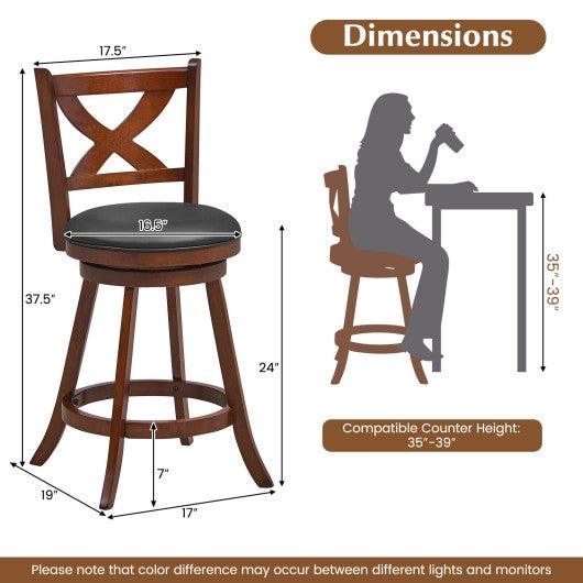 2 Pieces Classic Counter Height Swivel Bar Stool Set with X-shaped Open Back-24 Inch