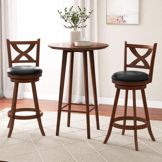 2 Pieces Classic Counter Height Swivel Bar Stool Set with X-shaped Open Back-30 Inch