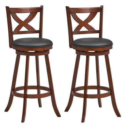 2 Pieces Classic Counter Height Swivel Bar Stool Set with X-shaped Open Back-30 Inch