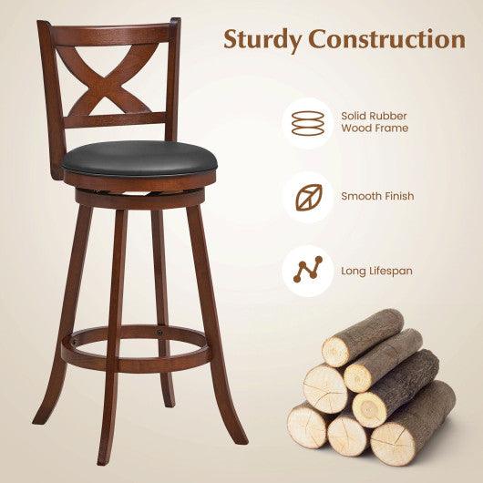 2 Pieces Classic Counter Height Swivel Bar Stool Set with X-shaped Open Back-30 Inch