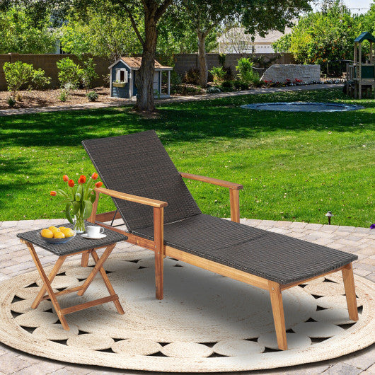 2 Pieces Patio Chaise Lounge and Table Set with 4-Level Adjustable Backrest