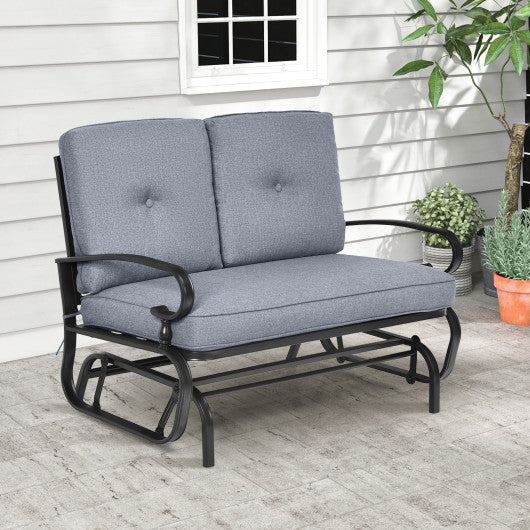2 Seats Outdoor Swing Glider Chair with Comfortable Cushions-Gray