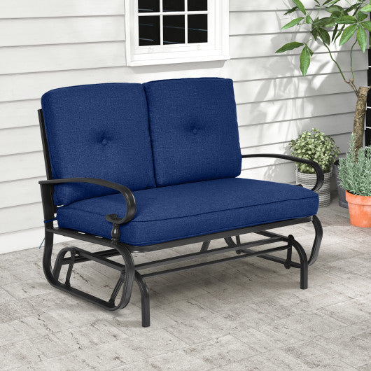 2 Seats Outdoor Swing Glider Chair with Cushions-Navy