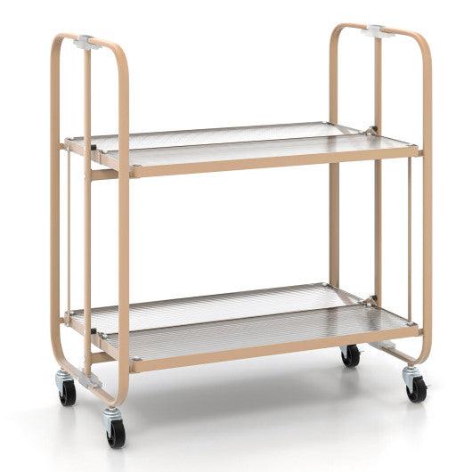 2-Tier Mobile Serving Cart with Tempered Glass Shelf-Golden