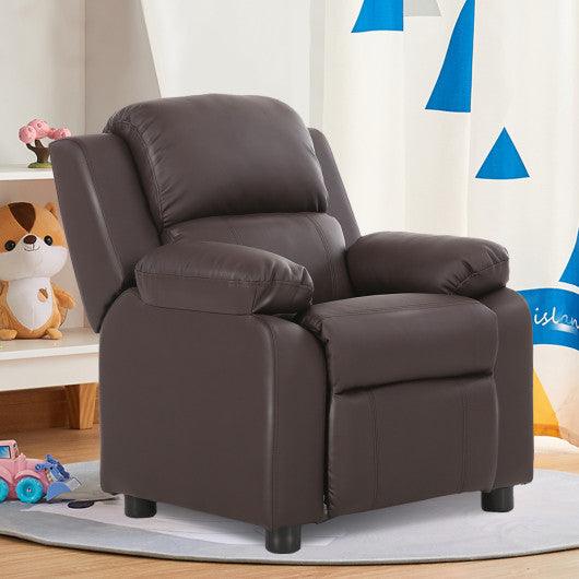 Deluxe Kids Armchair Recliner Headrest Sofa w/ Storage Arms-Brown