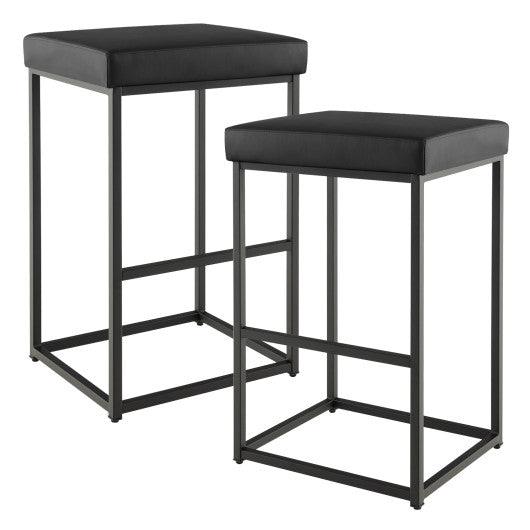 30 Inch Barstools Set of 2 with PU Leather Cover-Black