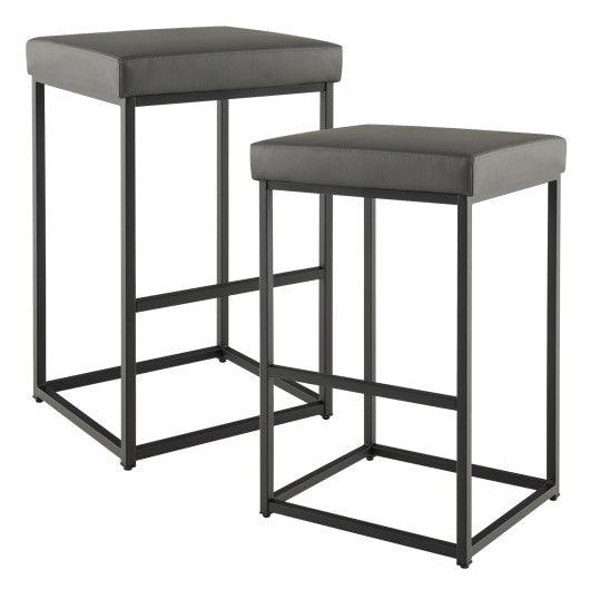 30 Inch Barstools Set of 2 with PU Leather Cover-Gray