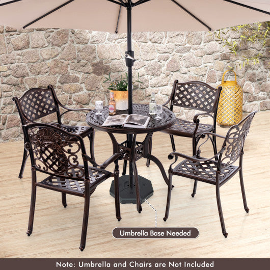 31.5 Inch Cast Aluminum Table Patio Round Dining Table with Umbrella Hole-Copper