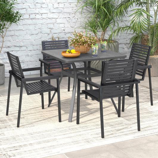 32 Inch Patio Dining Table Metal Square Table for Dining with 4 Curved Legs-Gray