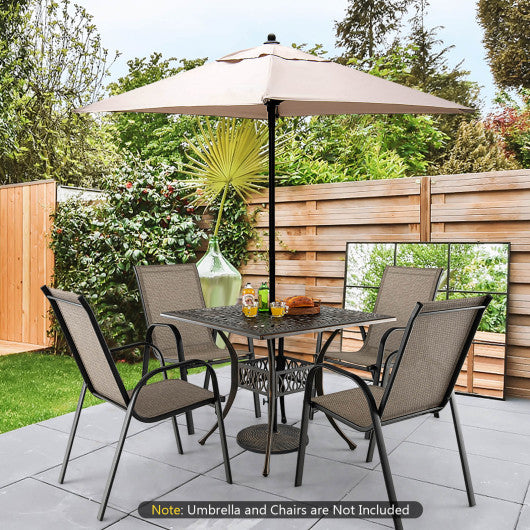 35.4 Inch Aluminum Patio Square Dining Table with Umbrella Hole-Bronze