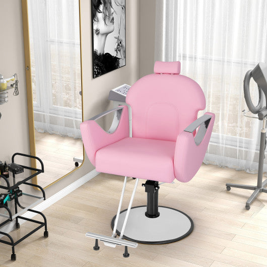 360°Swivel Reclining Salon Chair for Hair Stylist-Pink