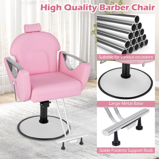 360°Swivel Reclining Salon Chair for Hair Stylist-Pink