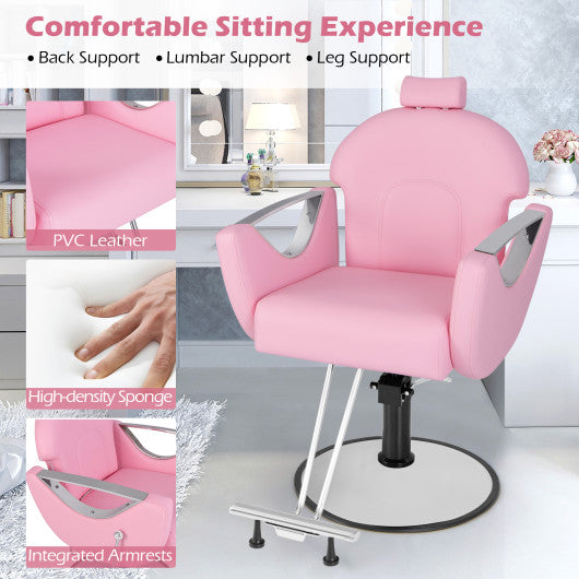 360°Swivel Reclining Salon Chair for Hair Stylist-Pink