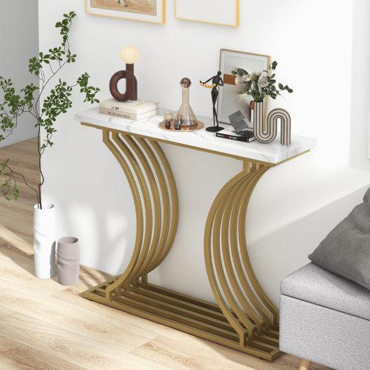 39-Inch Gold Entryway Table Modern Console Table with Faux Marble Tabletop-Golden