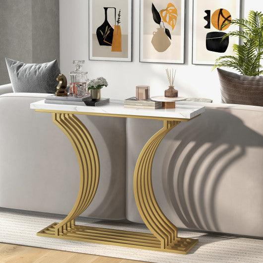 39-Inch Gold Entryway Table Modern Console Table with Faux Marble Tabletop-Golden