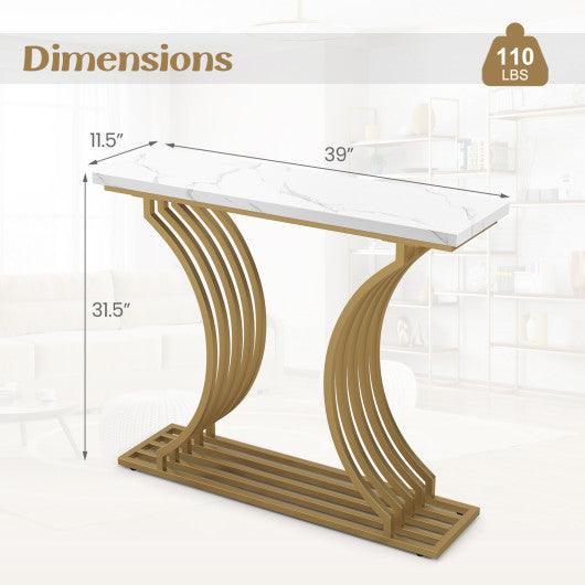 39-Inch Gold Entryway Table Modern Console Table with Faux Marble Tabletop-Golden