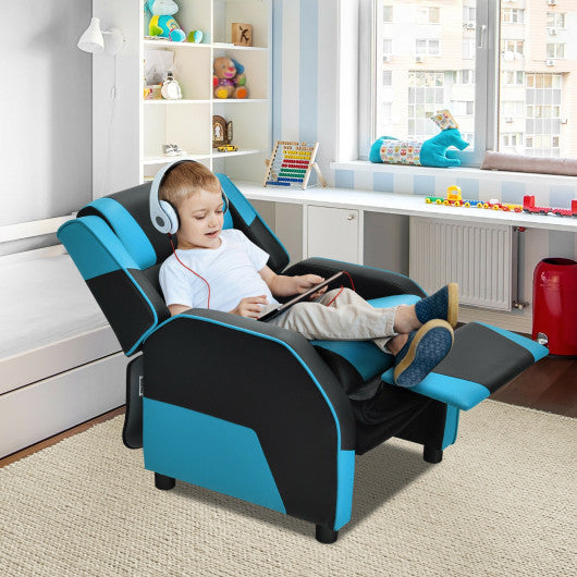 Kids Youth PU Leather Gaming Sofa Recliner with Headrest and Footrest-Blue