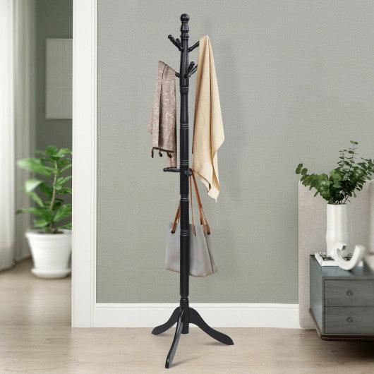 Entryway Height Adjustable Coat Stand with 9 Hooks-Black