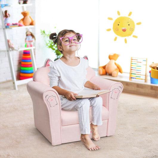 Kids Upholstered Cat Armrest Couch Sofa with Linen Fabric