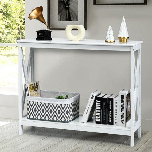 2-Tier Console X-Design Sofa Side Accent Table-White