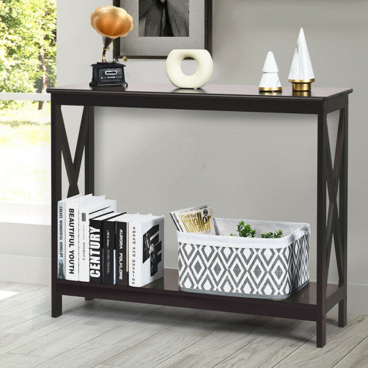 2-Tier Console X-Design Sofa Side Accent Table-Espresso