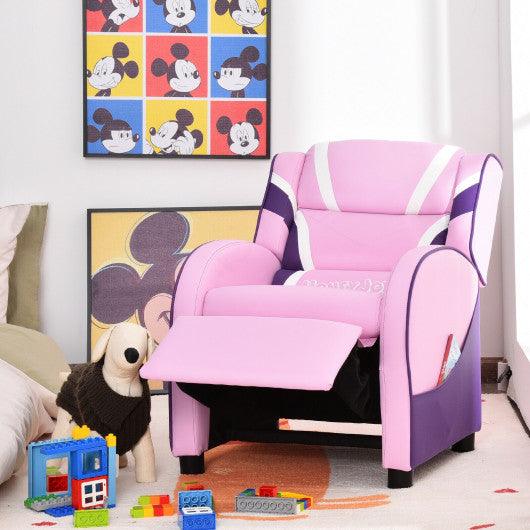 Kids Leather Recliner Chair with Side Pockets-Pink