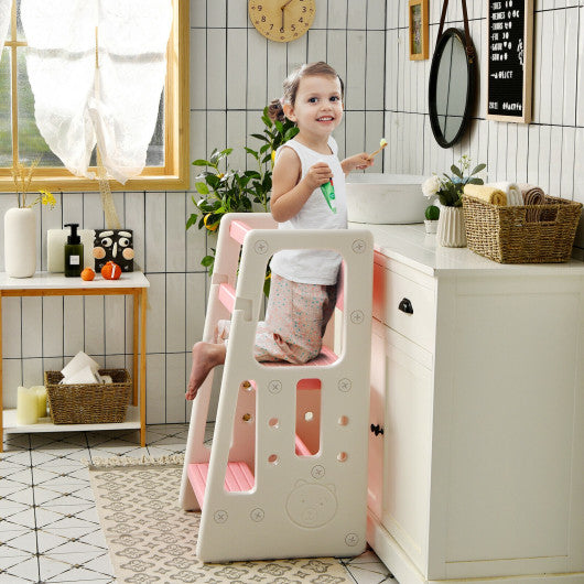 Kids Kitchen Step Stool with Double Safety Rails-Pink