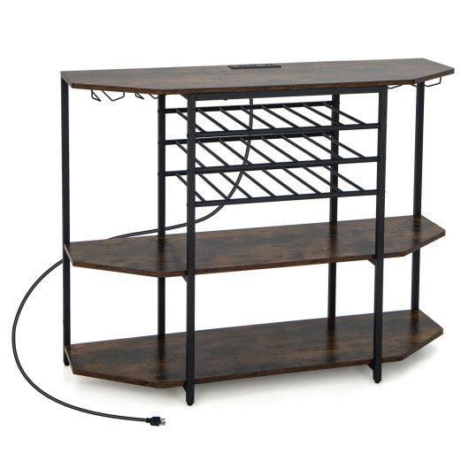 3-Tier Wine Bar Cabinet with Storage Shelves-Brown